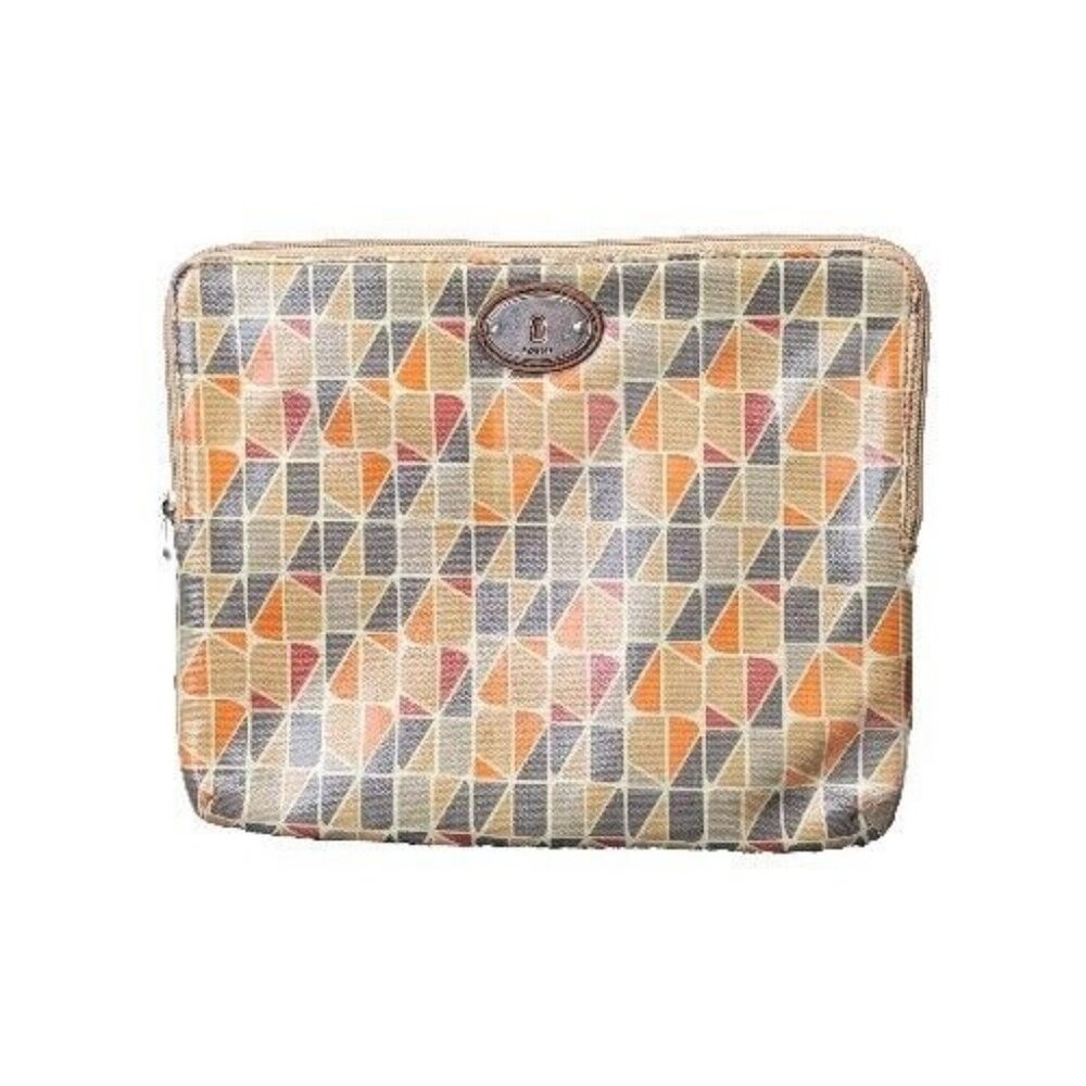 Fossil Key Per Tablet Case Beige Orange Abstract Coated Canvas Zip iPad Wallet